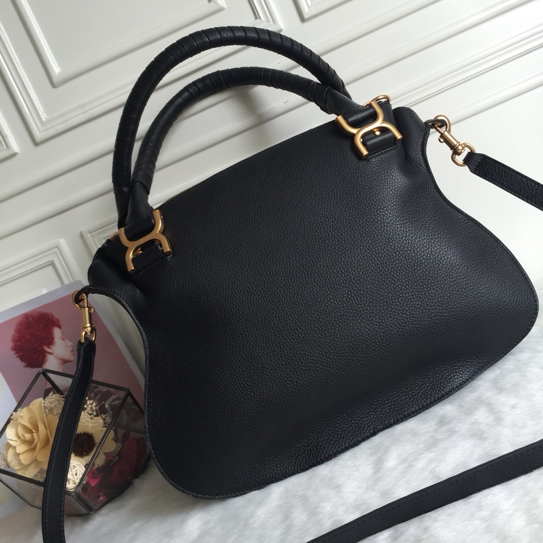 Chloe Large Marcie Bag In Black Grained Leather